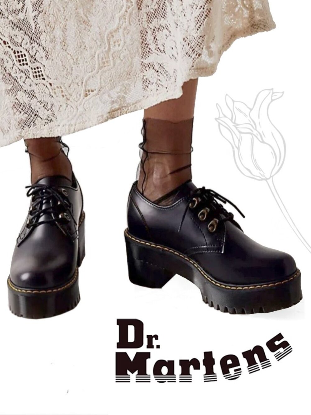 DR MARTINS Leona Lug Sole Platform Derby Shoes